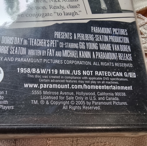 ๐๏ธ Teacher's Pet Starring Clark Gable & Doris Day Vintage DVD Movie - Picture 3 of 3